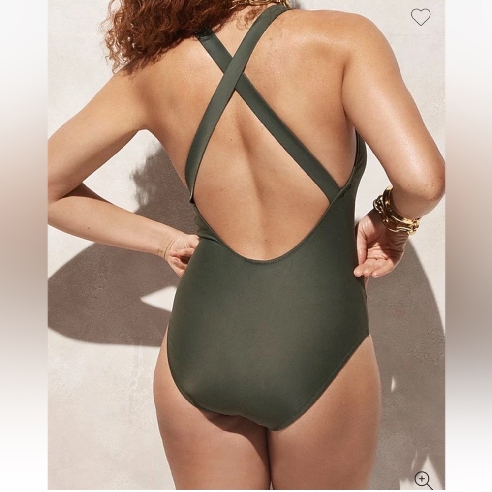 NWT J. Crew Green High Support Cross Back One Piece Swimsuit Womens Size 14 - Picture 2 of 8